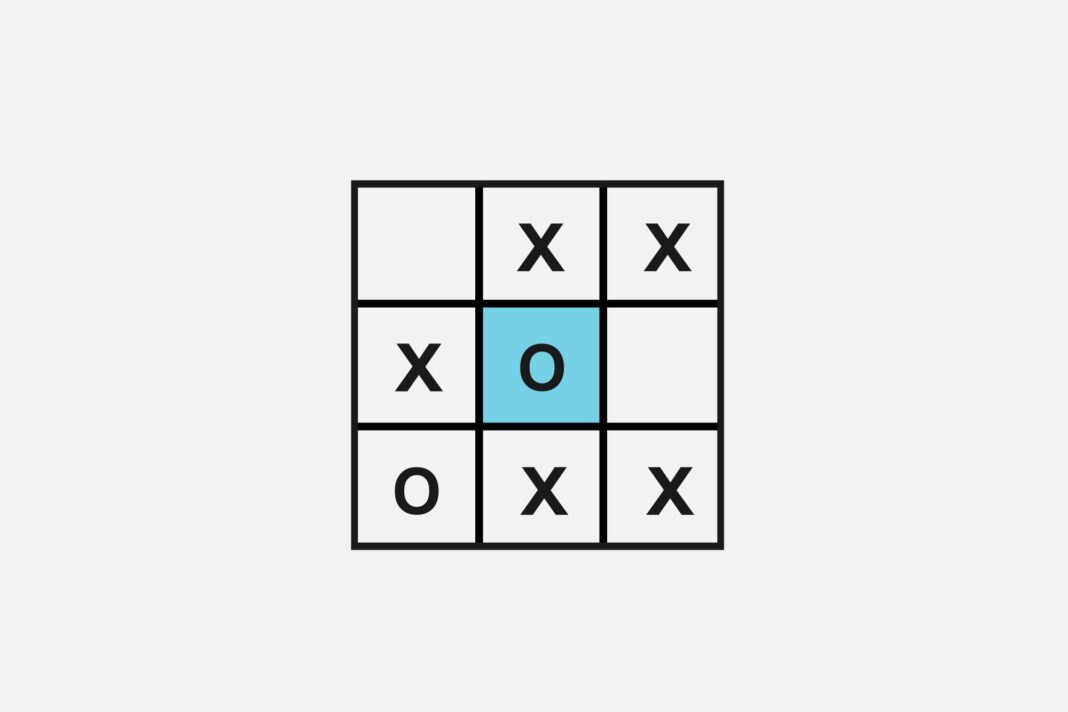 Captura de pantalla del juego online Nunca Cuatro mostrando una grilla parcialmente completada con círculos y cruces.